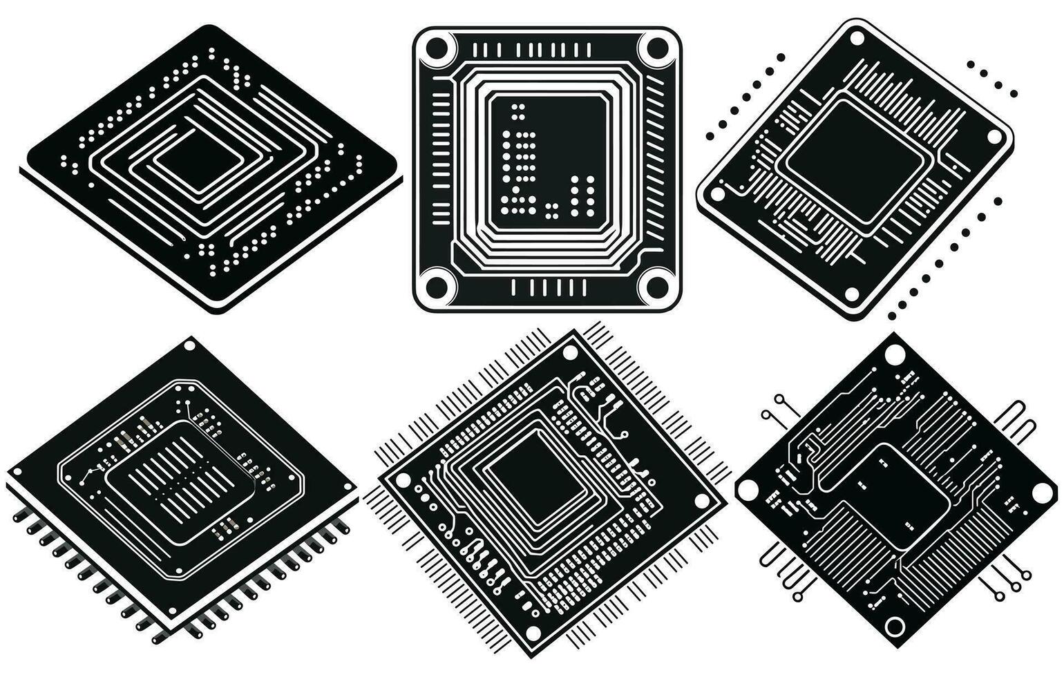 elektronisch Chip. Silhouette, Schwarz, Computer Chip, Symbol Vektor Computer Chip