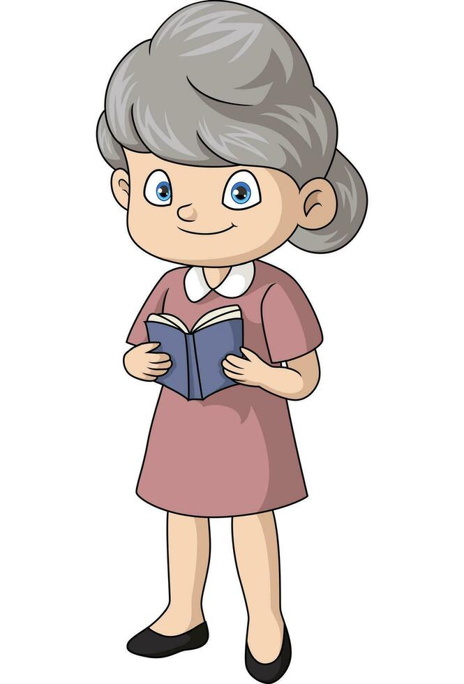 söt äldre kvinna läsning bok vektor