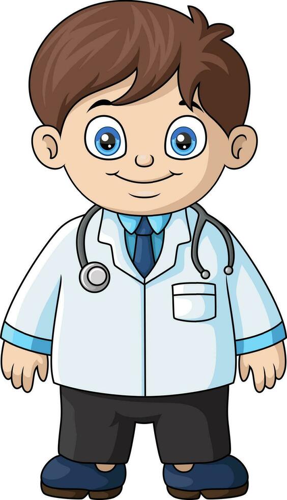 söt läkare pojke tecknad serie på vit bakgrund vektor