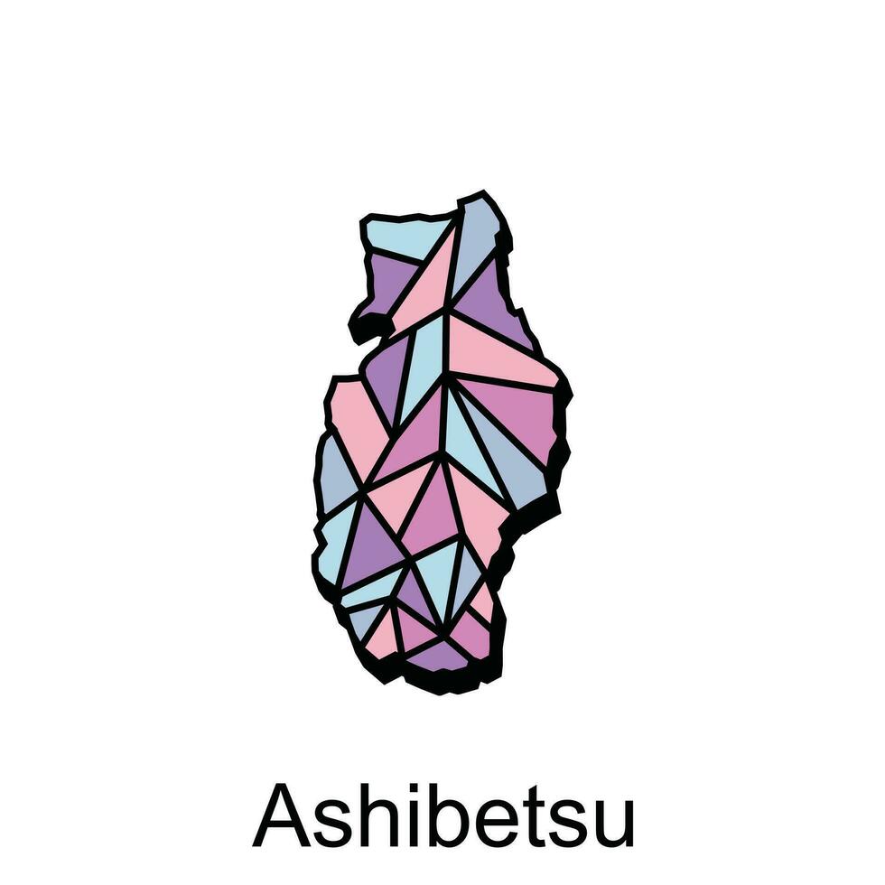 Karta stad av ashibetsu design illustration, vektor symbol, tecken, översikt, värld Karta internationell vektor mall på vit bakgrund