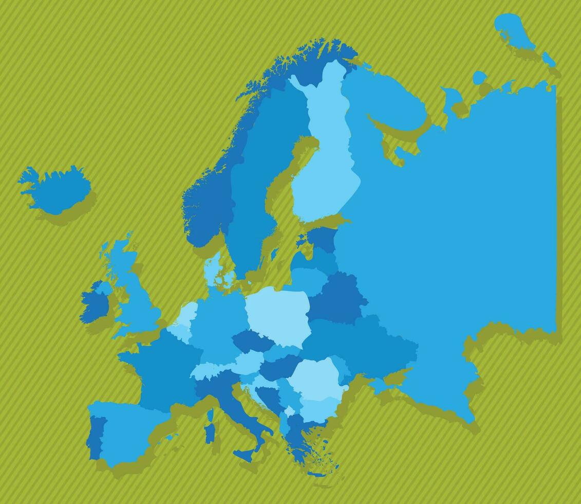 Europa Karta med regioner blå politisk Karta grön bakgrund vektor illustration