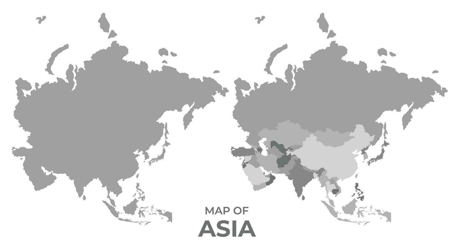 gråskale vektor Karta av Asien med regioner och enkel platt illustration
