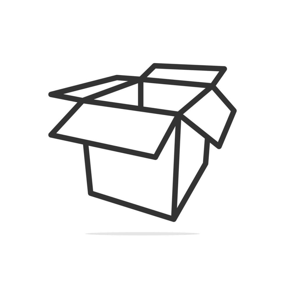 Kartons Seitenansicht Vektor Illustration. Business- und Cargo-Objekt-Icon-Konzept. Lieferfracht offene Kisten Vektordesign mit Schatten. leeres offenes und pappkarton-ikonendesign.