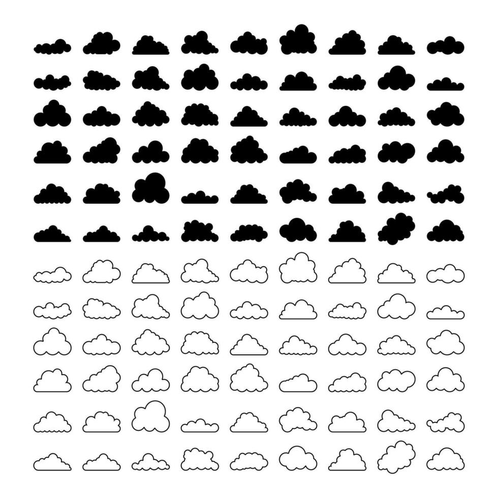 einstellen von Wolken Silhouetten. abstrakt Weiß wolkig Satz. Vektor Lager Illustration