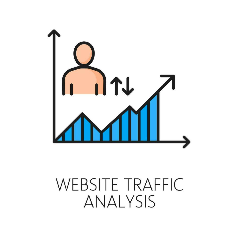 hemsida trafik analys, webb granska linje ikon vektor