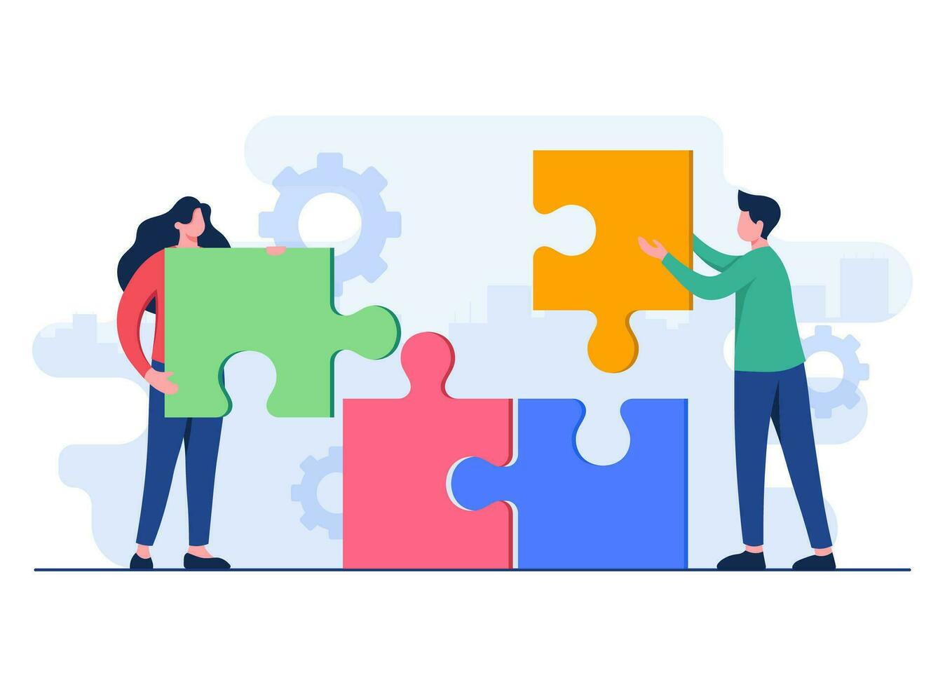 Geschäftsleute beitreten Puzzle Puzzle Stücke eben Illustration Vektor Vorlage, Zusammenarbeit, Partnerschaft, Zusammenarbeit, Leistung, Lösung, Probleme lösen