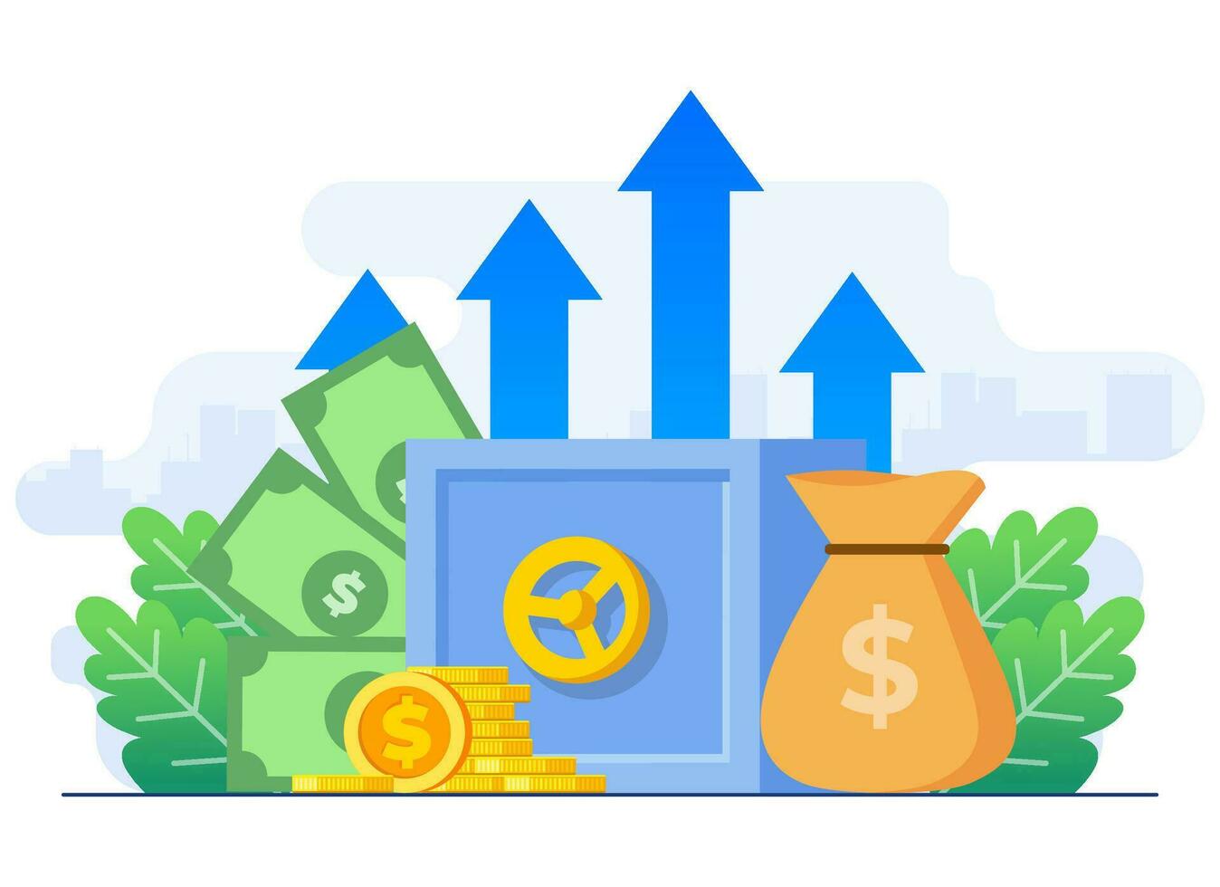 finansiell och investering tillväxt begrepp platt illustration vektor mall, passiv inkomst, spara pengar, vinst tillväxt, företag planen strategi, tillväxt företag finansiera, finansiell planera