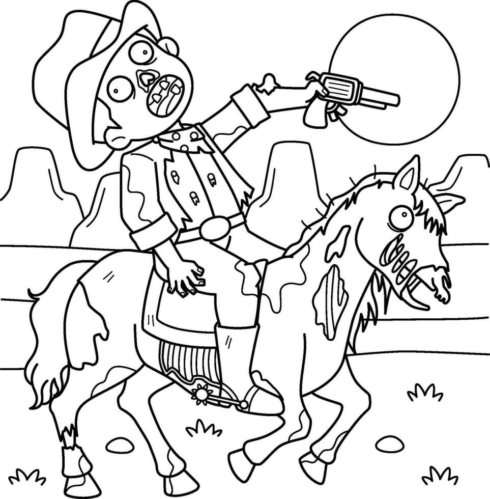 Zombie Cowboy Färbung Seite zum Kinder vektor