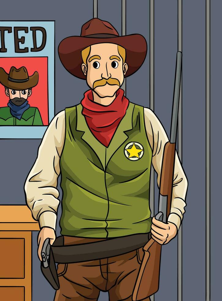 Cowboy Sheriff farbig Karikatur Illustration vektor