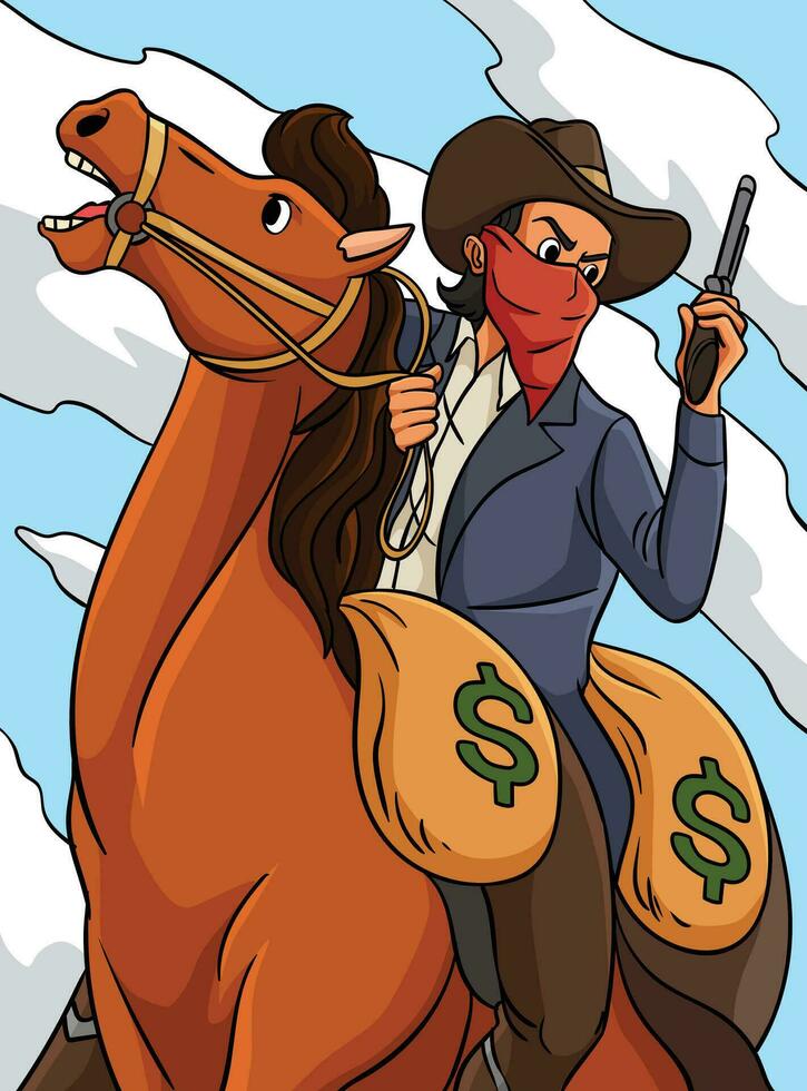 Cowboy Pferd Reiten mit ein Gewehr farbig Karikatur vektor