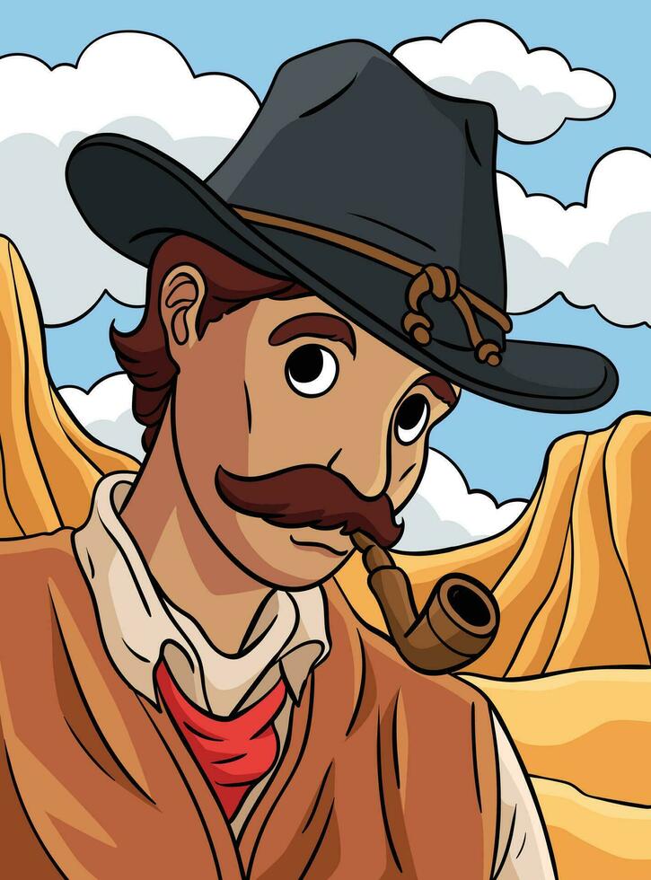 Cowboy mit ein Tabak Rohr farbig Karikatur vektor