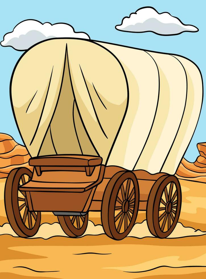 cowboy täckt vagn färgad tecknad serie illustration vektor