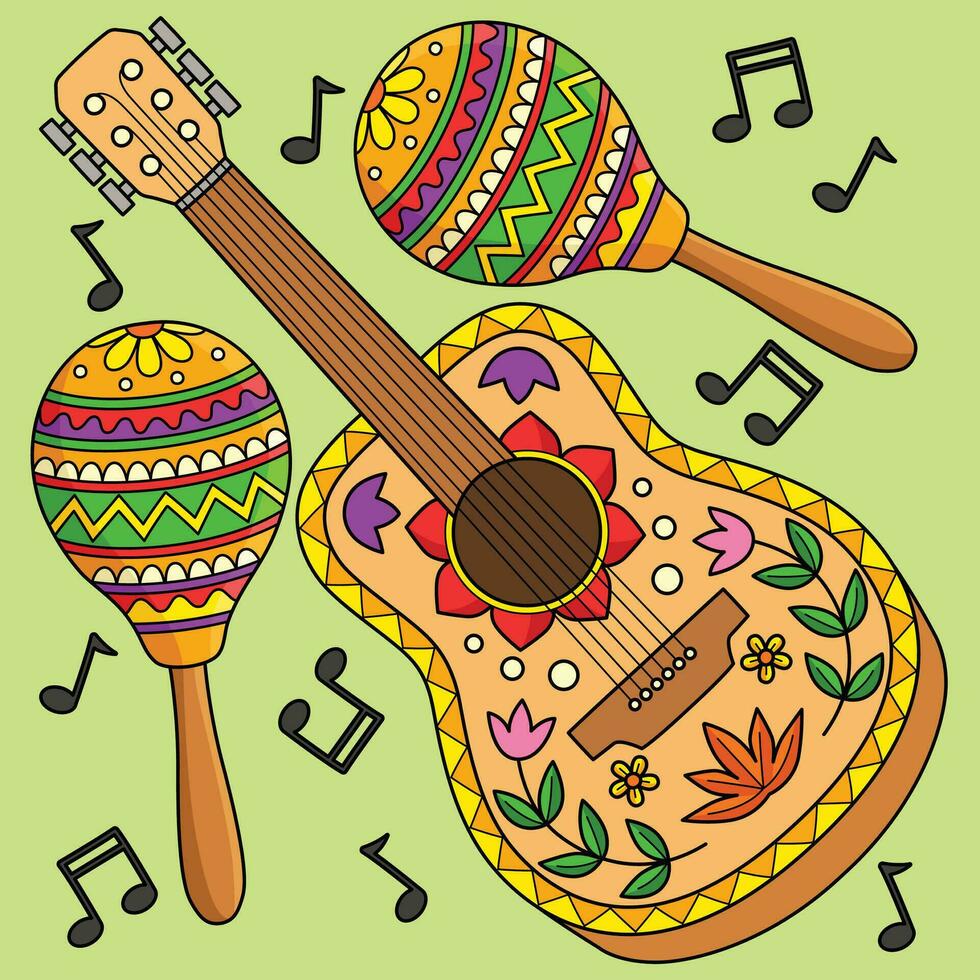 cinco de Mayo Gitarre und Maracas farbig Karikatur vektor