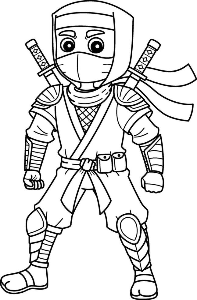 Ninja mit Rüstung isoliert Färbung Seite zum Kinder vektor