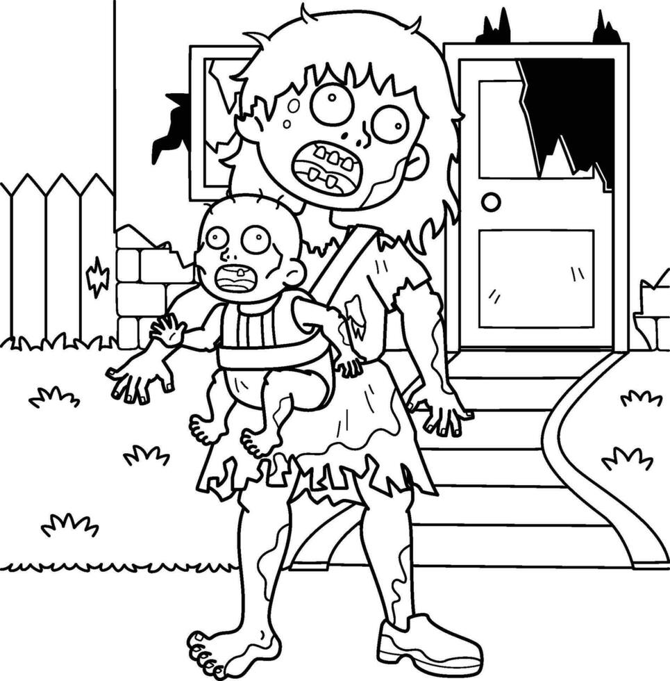 zombie mor och barn färg sida för barn vektor