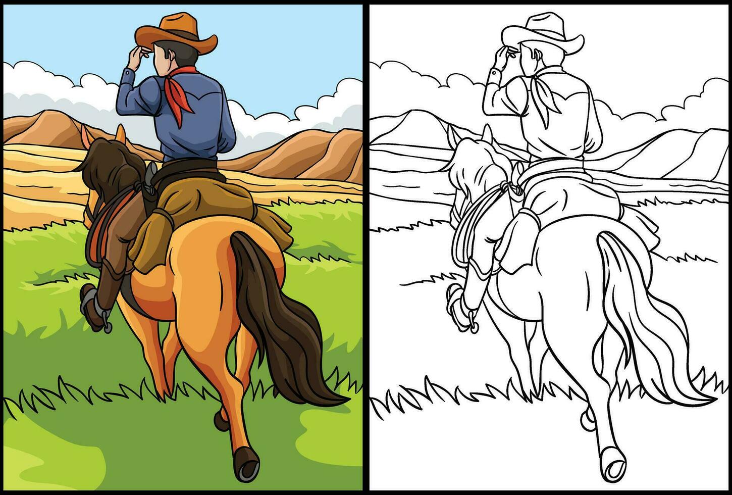 cowboy häst ridning färg sida illustration vektor