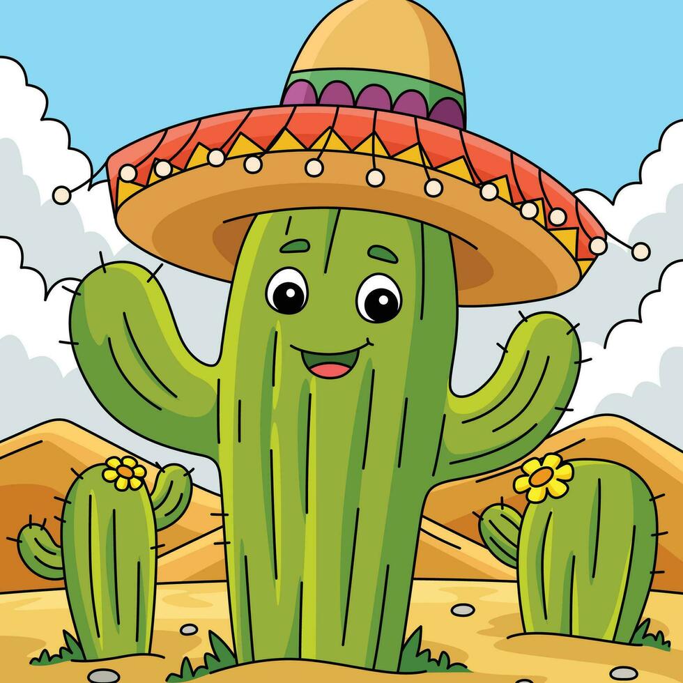 cinco de mayo kaktus med sombrero färgad vektor