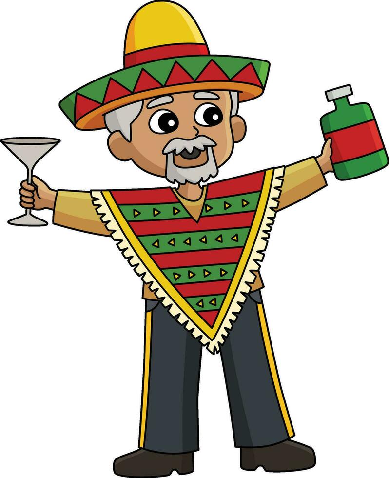 Mexikaner Mann Trinken Karikatur farbig Clip Art vektor