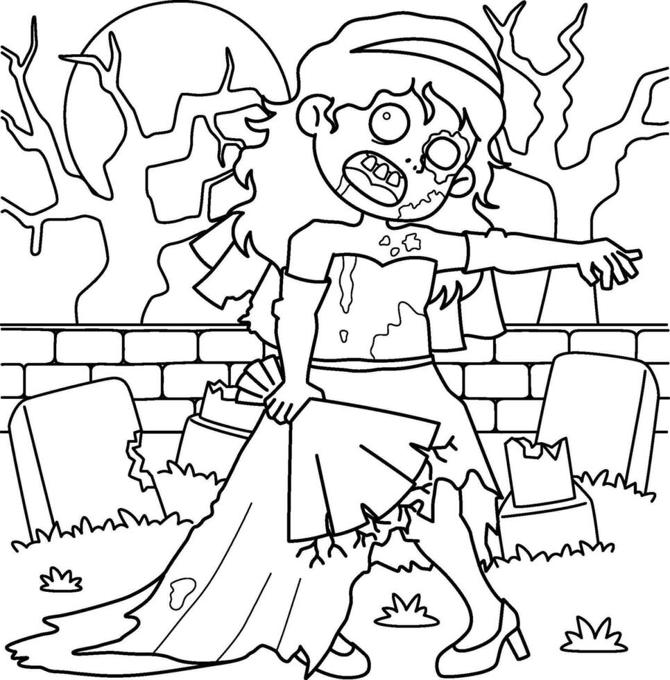 Zombie Braut Färbung Seite zum Kinder vektor