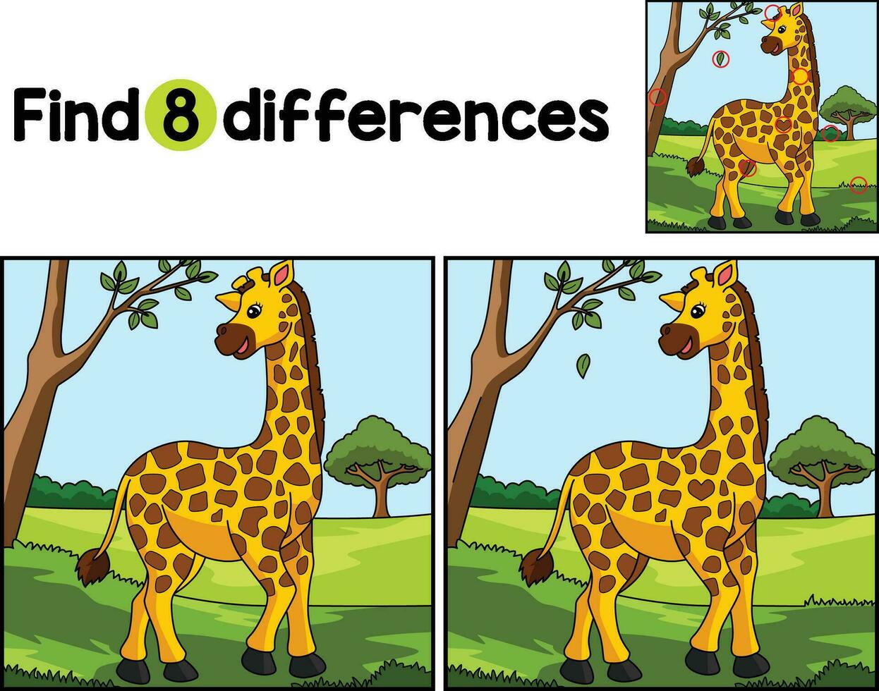 giraff djur- hitta de skillnader vektor