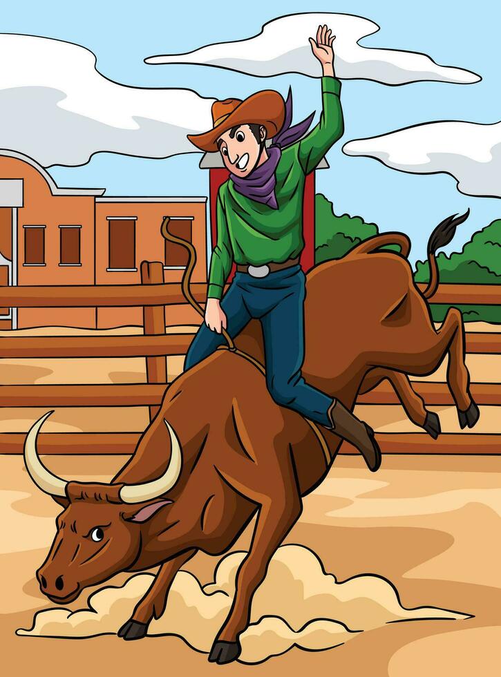 Cowboy Stier Fahrer farbig Karikatur Illustration vektor