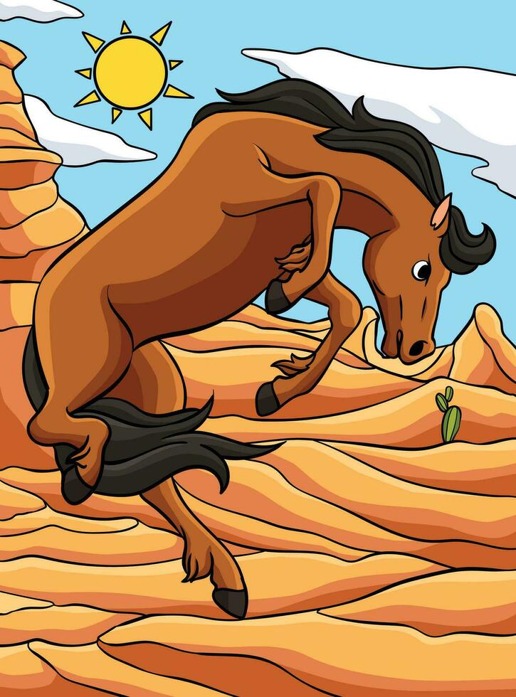 cowboy vild häst färgad tecknad serie illustration vektor