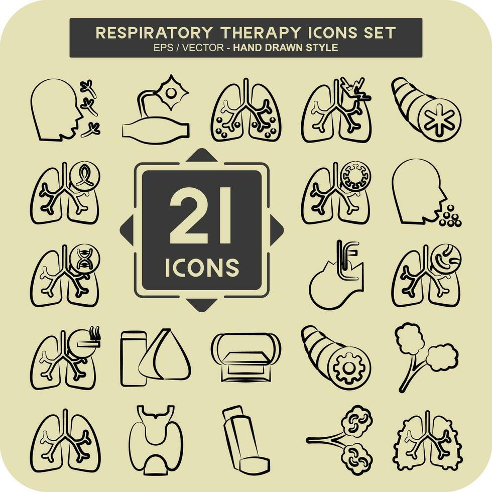 ikon uppsättning respiratorisk terapi. relaterad till friska symbol. hand dragen stil. enkel design redigerbar. enkel illustration vektor