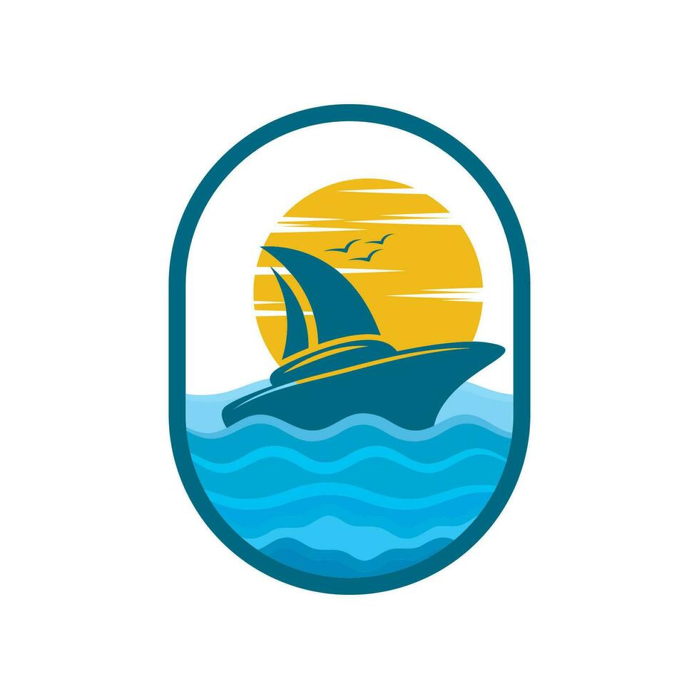 segelboot auf meer ozeanwelle mit logo-design vektor