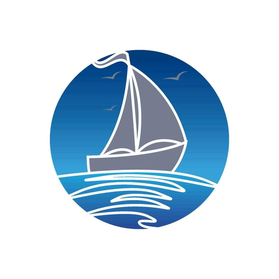 segelboot auf meer ozeanwelle mit logo-design vektor