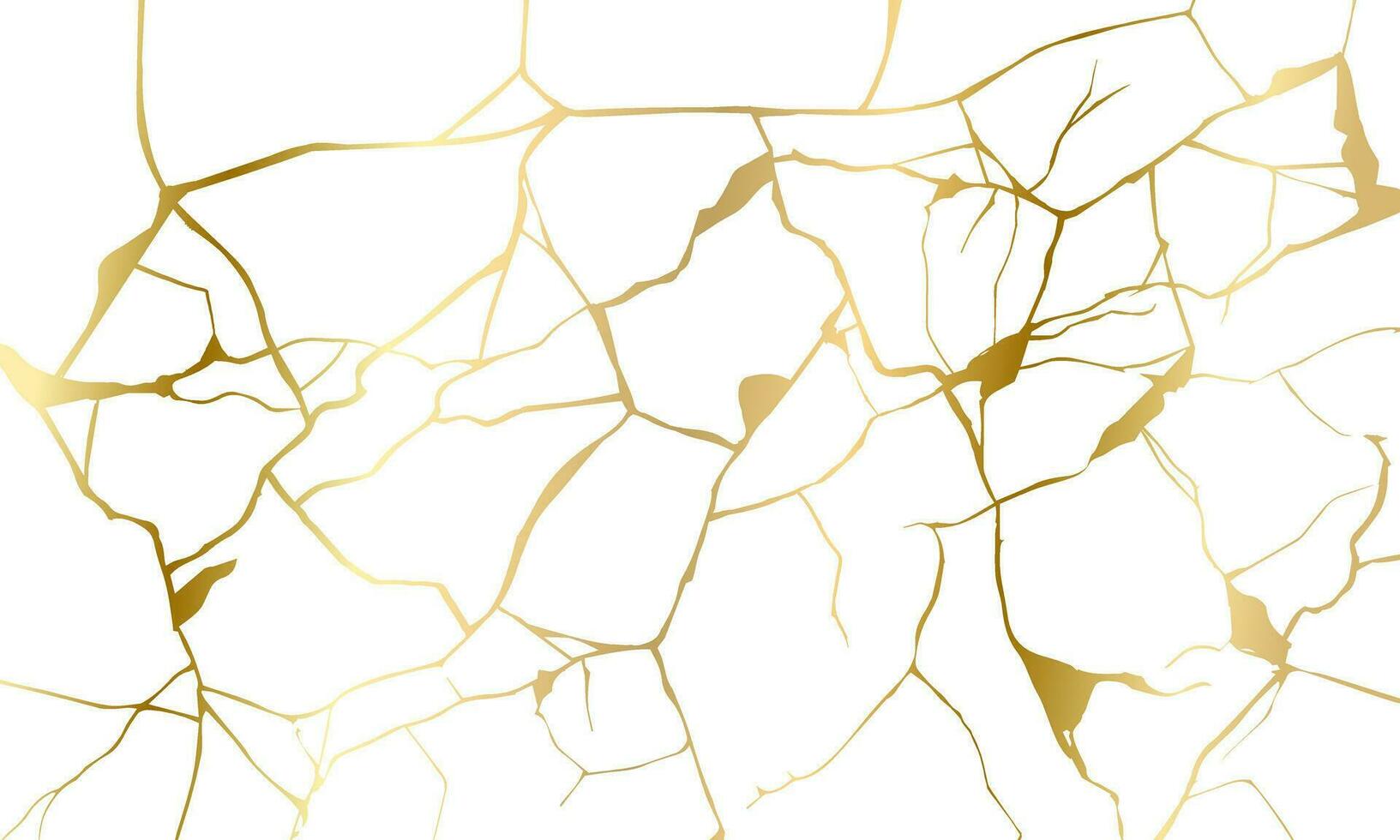 Gold Kintsugi Reparatur Risse Hintergrund Textur Vektor Illustration isoliert auf Weiß Hintergrund. gebrochen vereiteln Marmor Muster mit golden trocken Risse. Hochzeit Karte, Startseite oder drucken Muster japanisch Motiv.
