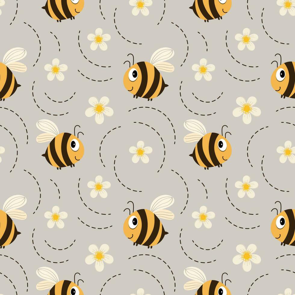 nahtlos Muster, komisch Bienen mit Weiß Blumen. Kinder- drucken, Hintergrund, Textil, Hintergrund, Vektor