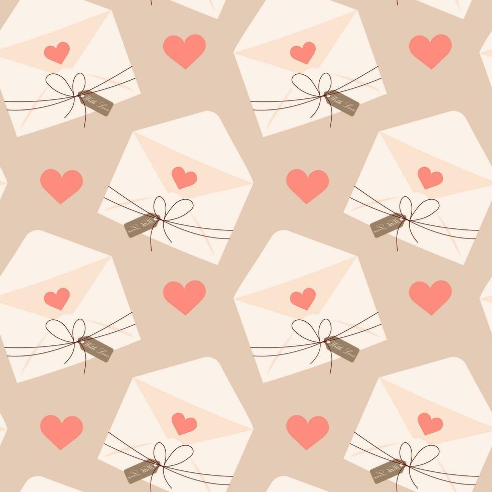 nahtlos Muster, Liebe Briefe Umschläge mit Herzen im Gekritzel Stil. Hintergrund, Hintergrund, Vektor
