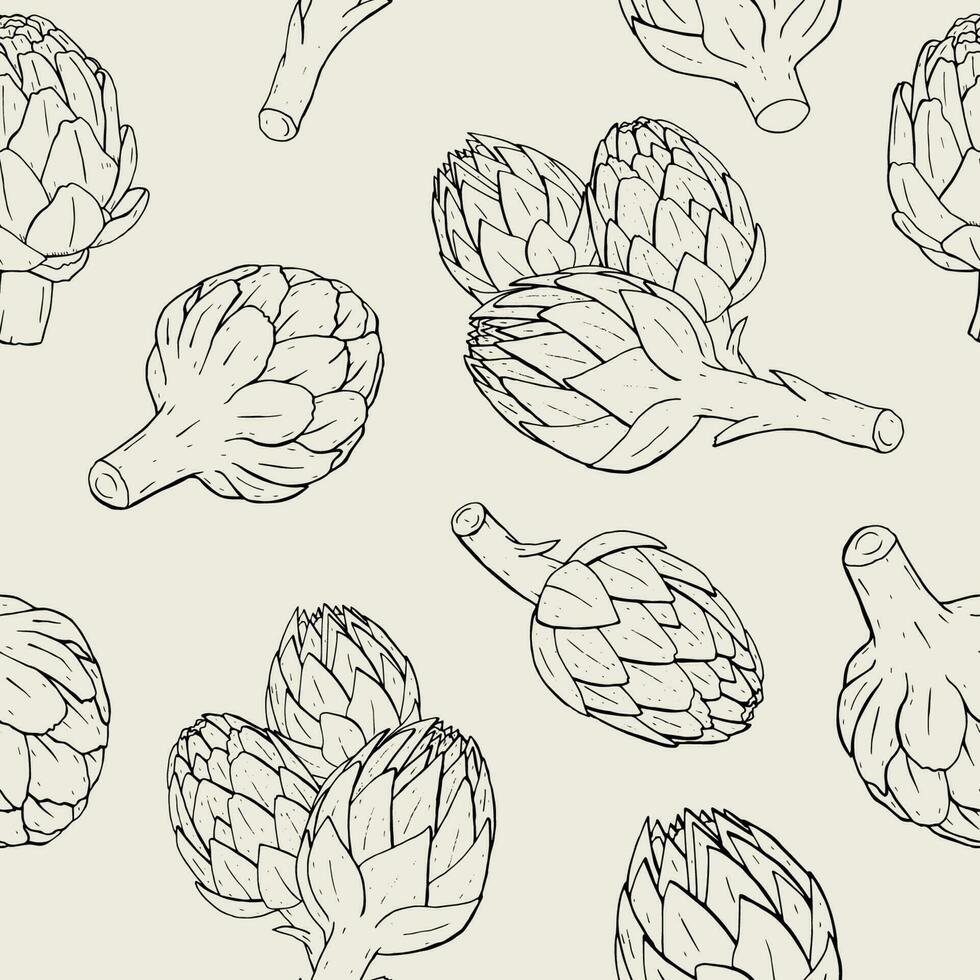 kronärtskocka sömlös mönster med hand dragen växt. kontur vektor illustration