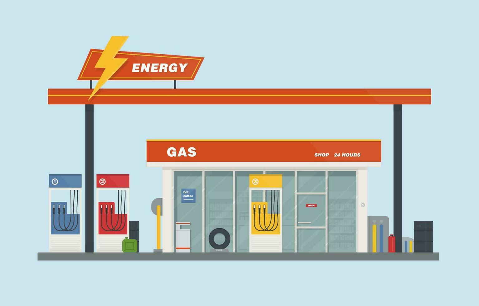 gas station tecknad serie platt vektor illustration.