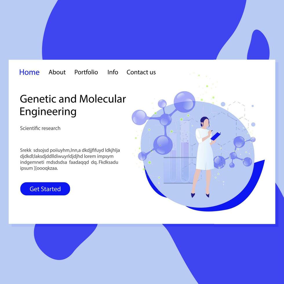 genetisk och molekyl teknik landning sida. labb webb webbplats molekyl och dna bioteknik, laboratorium forskning teknologi illustration vektor