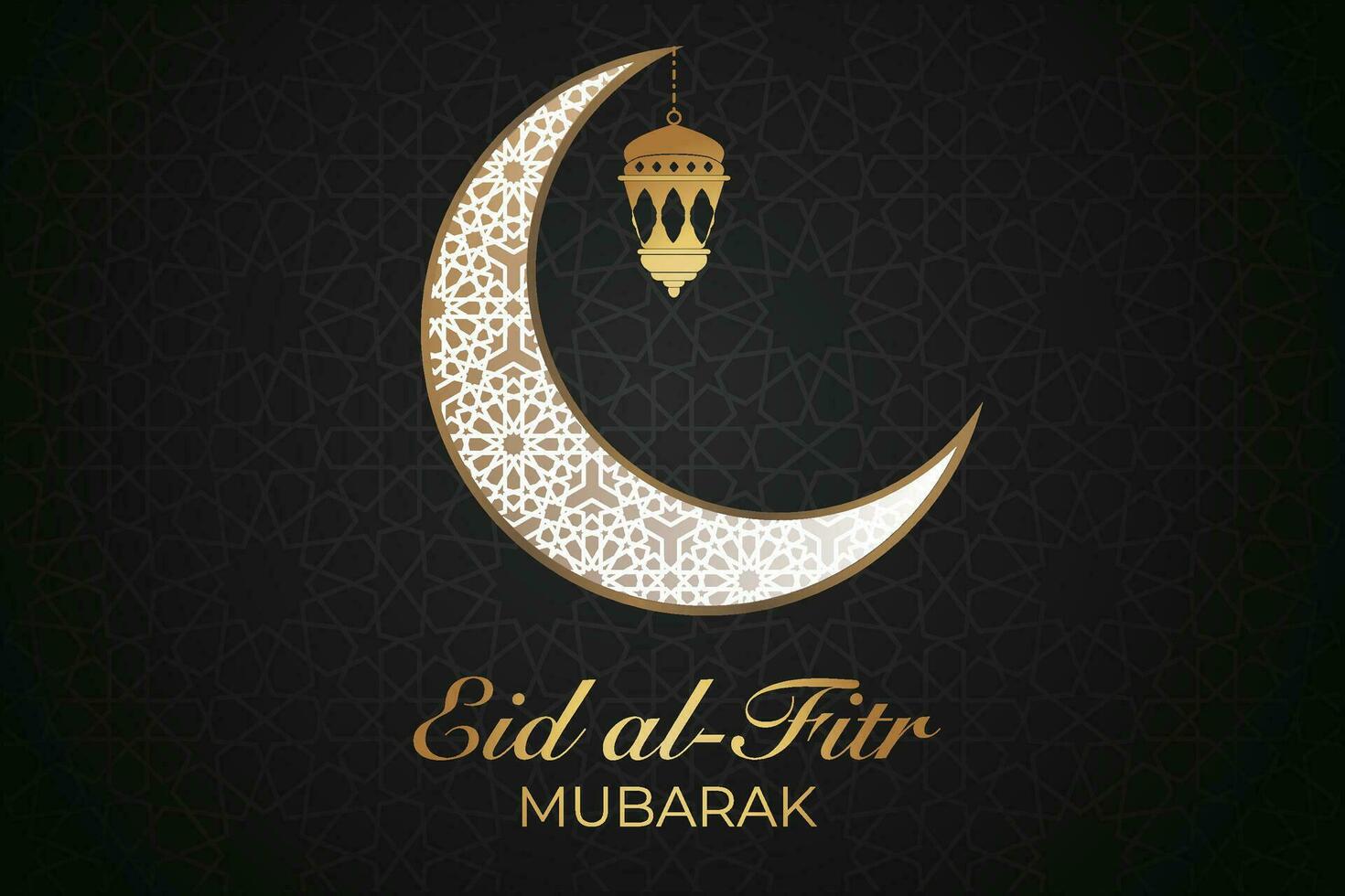 eid mubarak hälsning kort med gyllene halvmåne och mönster bakgrund vektor