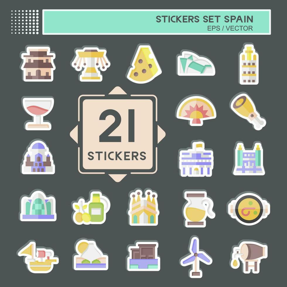 Aufkleber einstellen Spanien. verbunden zu Urlaub Symbol. einfach Design editierbar. einfach Illustration vektor