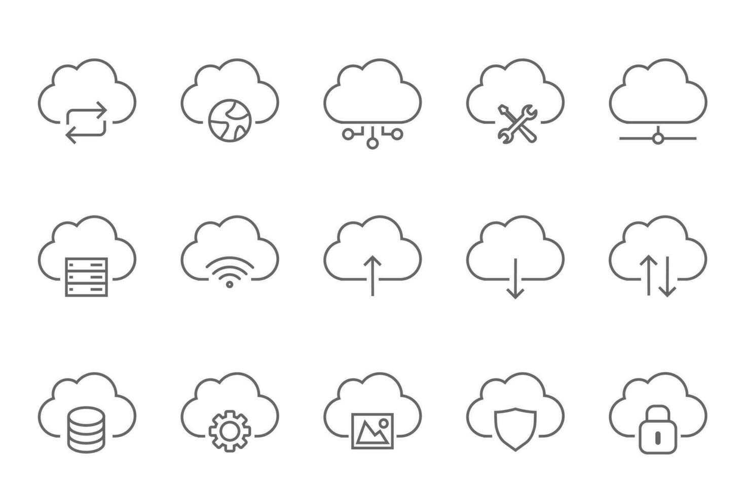 uppsättning av 15 linje ikoner relaterad till data utbyta, trafik, filer, moln, server. översikt ikon samling.. vektor illustration