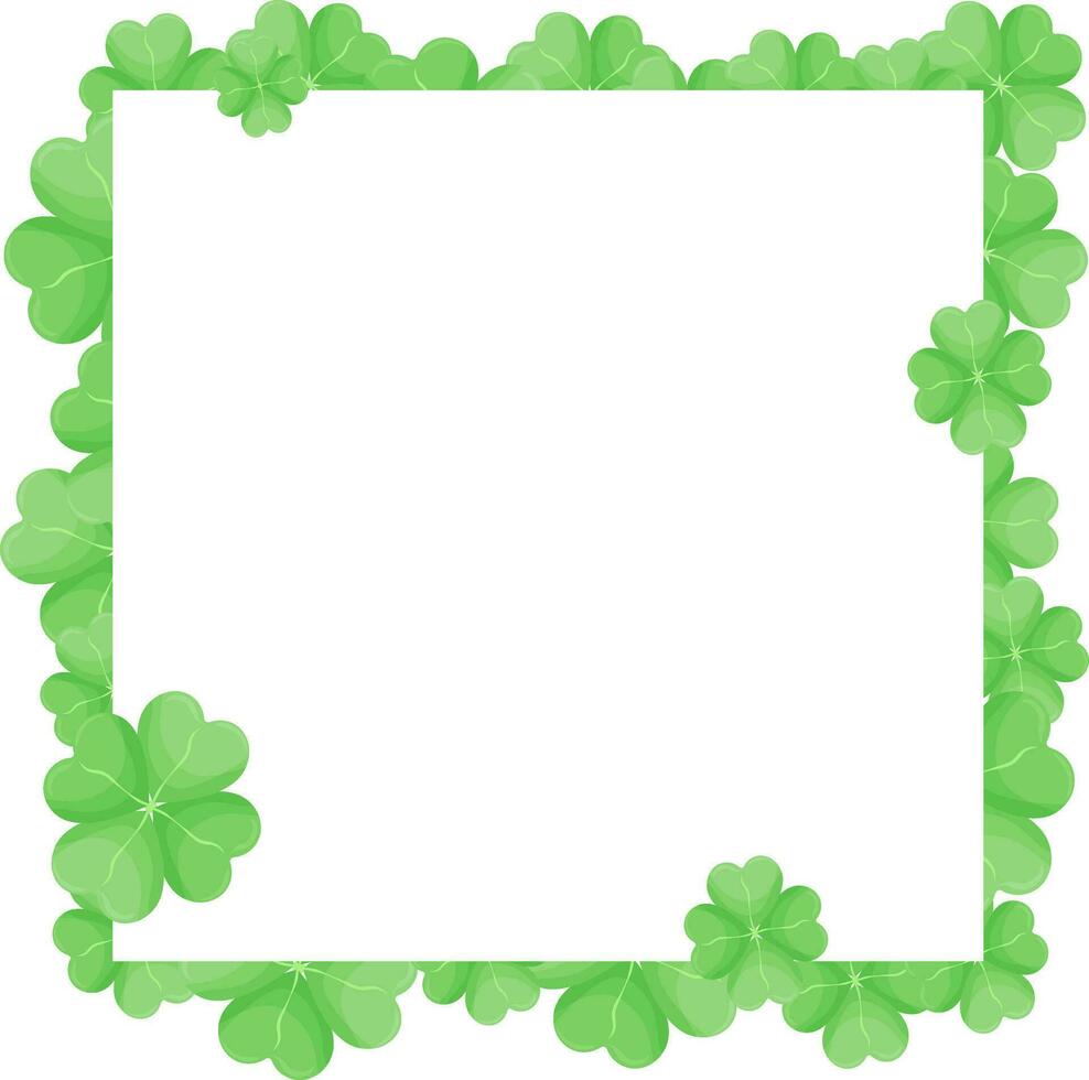 Platz leeren Rahmen mit Klee. st. Patrick s Tag Design zum ein festlich Banner, Gruß Karte, Einladung, Flyer. Vektor Illustration.