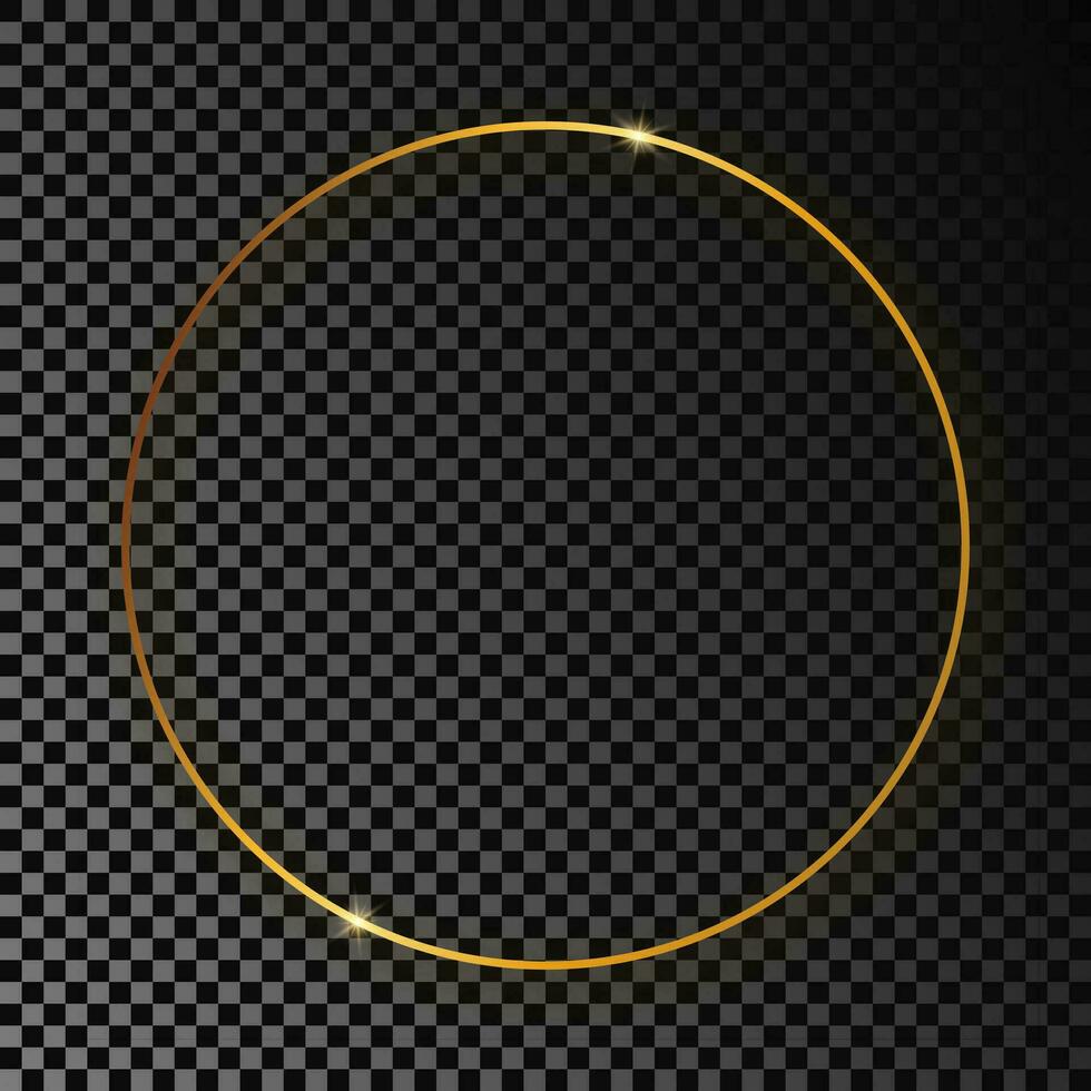 Gold glühend Kreis Rahmen mit Schatten isoliert auf dunkel Hintergrund. glänzend Rahmen mit glühend Auswirkungen. Vektor Illustration.