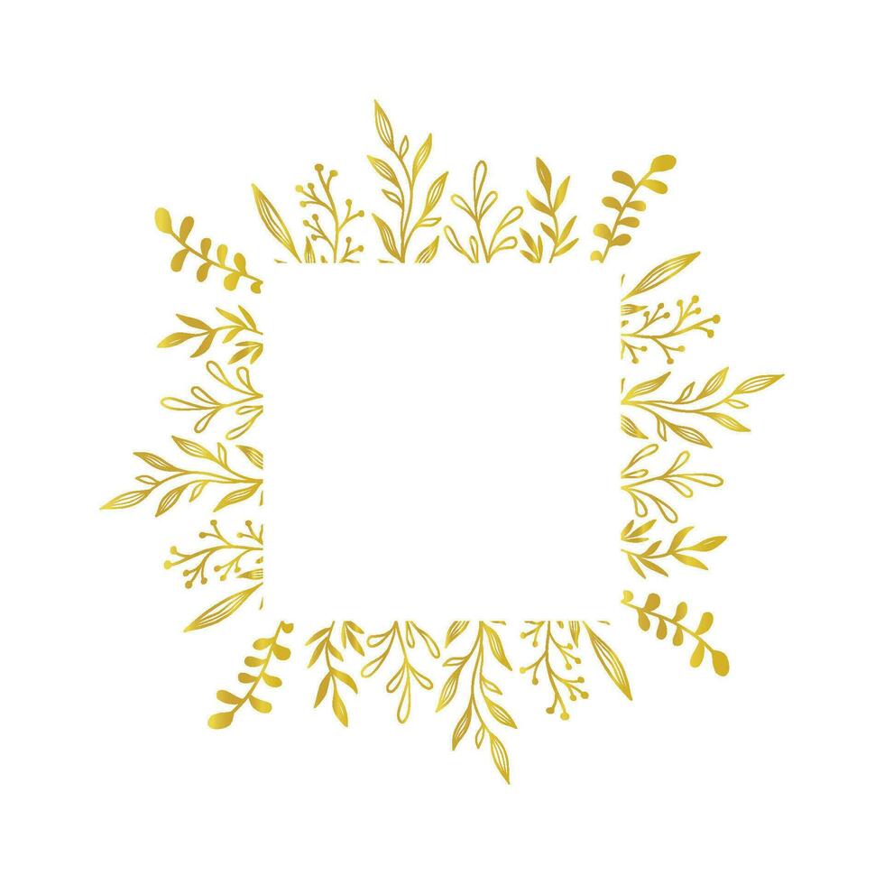 guld blommig fyrkant gräns. vektor gyllene blommig blad krans gräns. bröllop fyrkant ram design. hand dragen rustik frodas elegant rektangel ram. vektor illustration