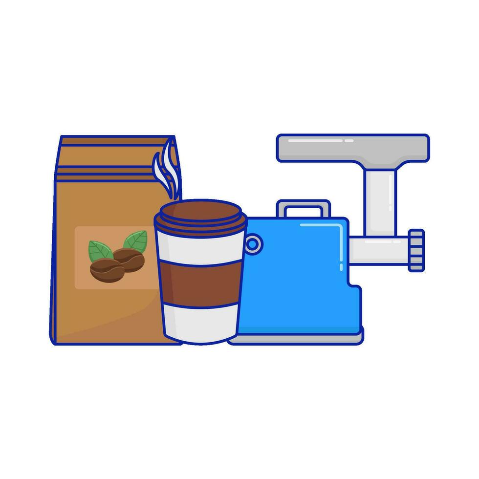 Schleifer Kaffee, Tasse Kaffee trinken mit Kaffee Verpackung Illustration vektor