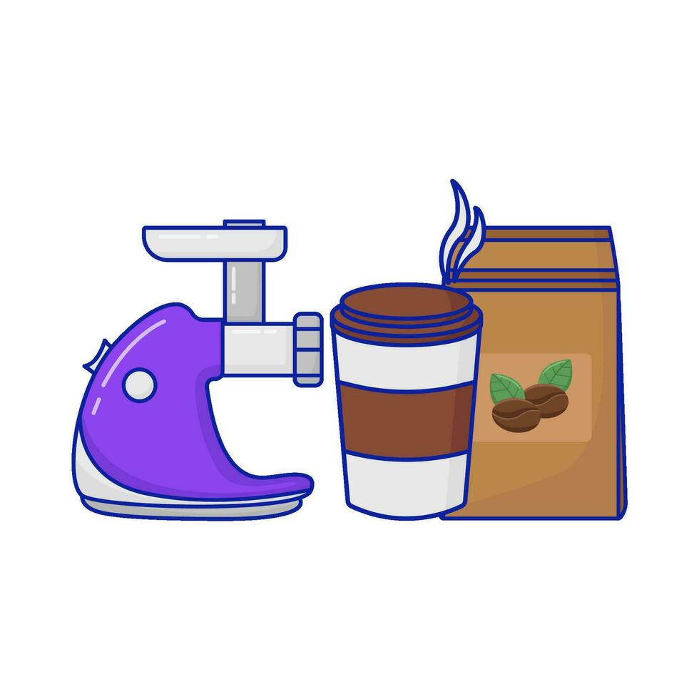 Schleifer Kaffee, Tasse Kaffee trinken mit Kaffee Verpackung Illustration vektor