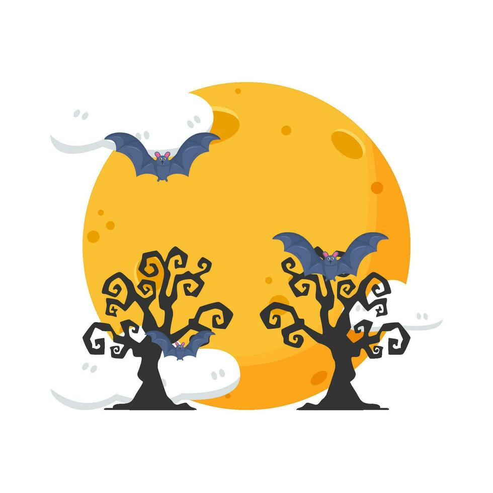 Mond, Schläger fliegen mit Baum Illustration vektor
