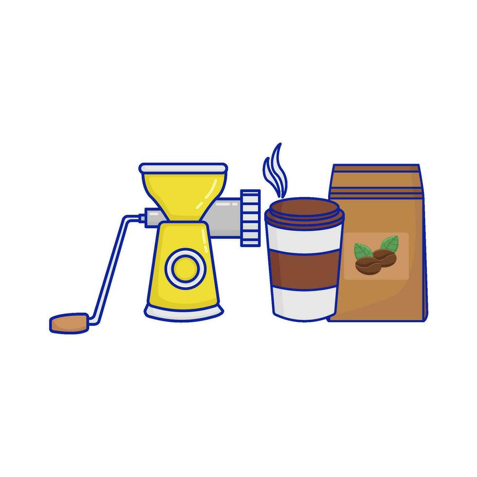 kvarn kaffe, kopp kaffe dryck med kaffe förpackning illustration vektor