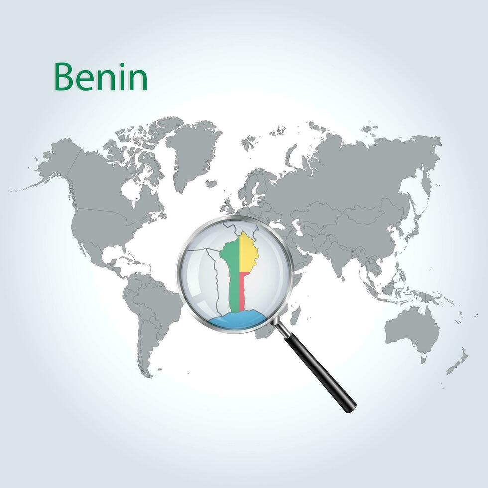 vergrößert Karte Benin mit das Flagge von Benin Erweiterung von Karten, Vektor Kunst