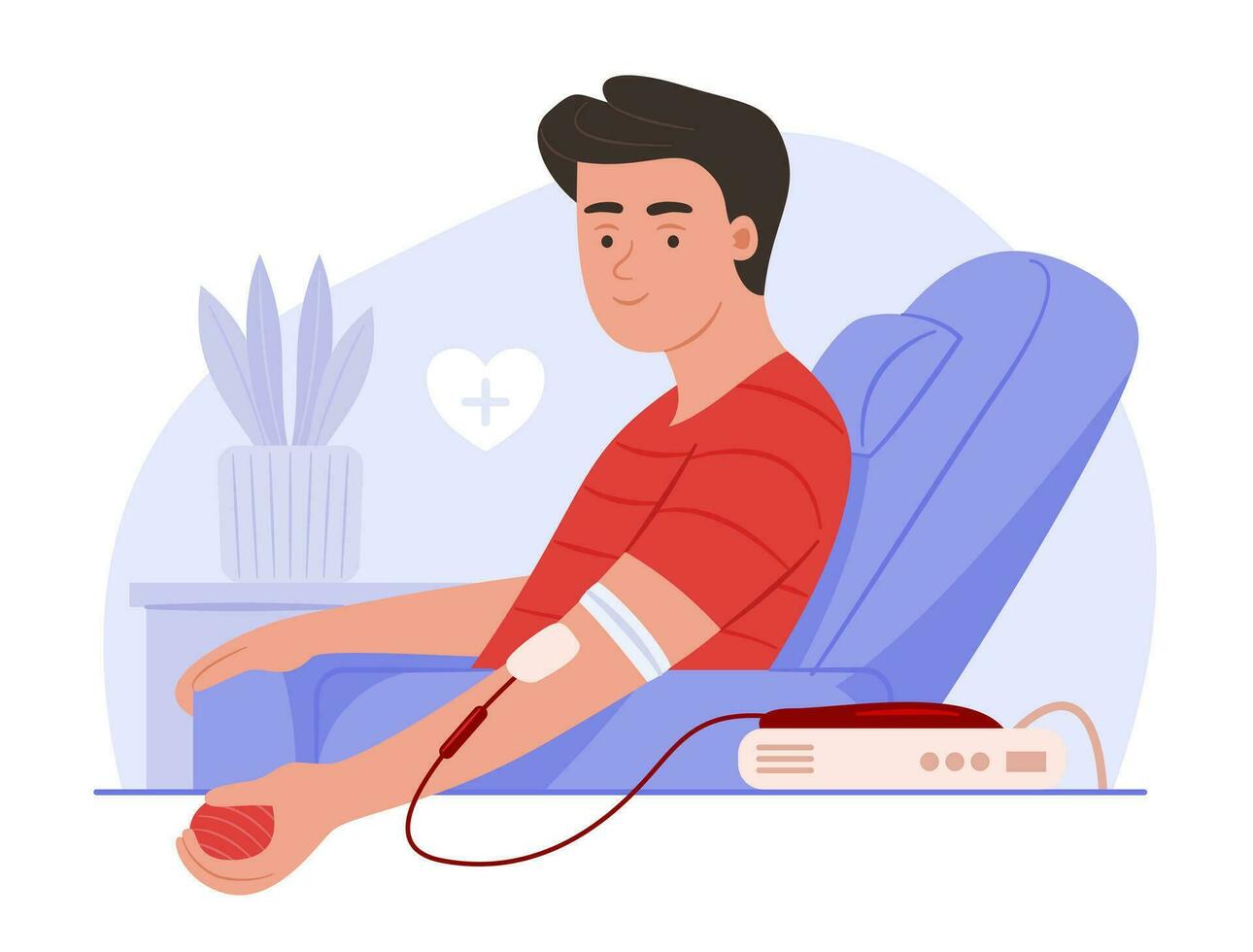 friska man donera blod för blod transfusion och blod donation välgörenhet begrepp illustration vektor