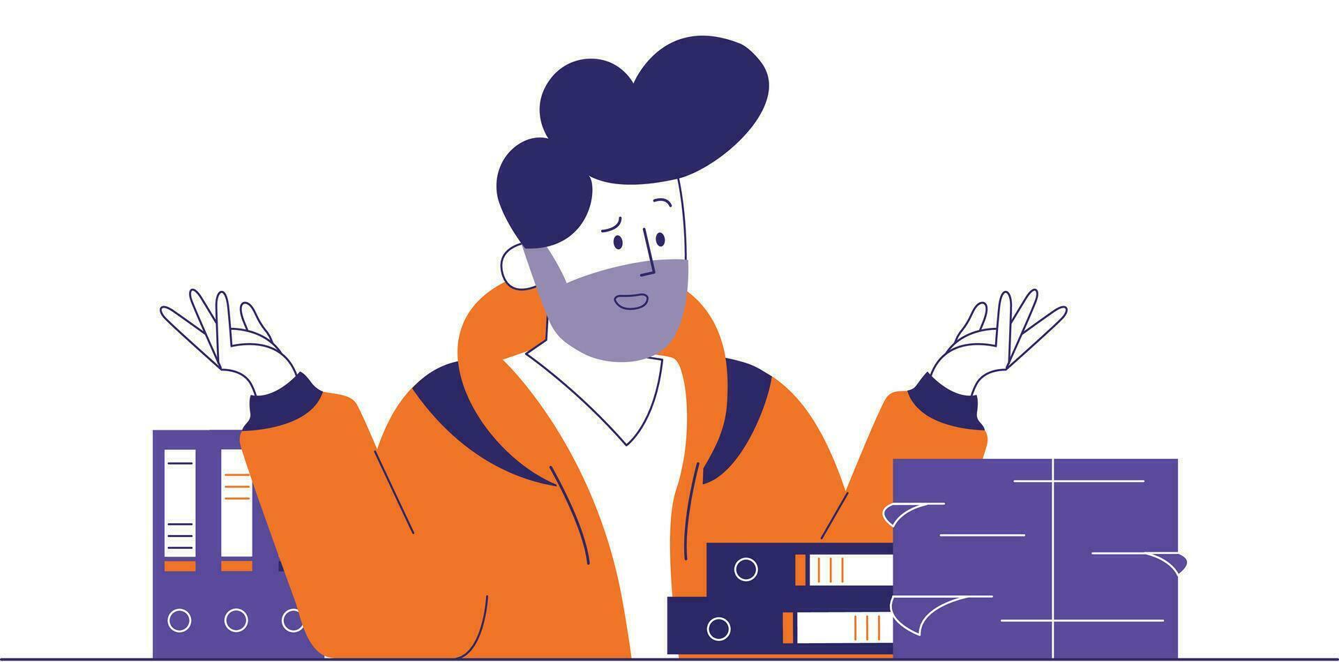 den kille med en bärbar dator vektor modern illustration - blå Färg. leende ung man porträtt i glasögon, en polo t-shirt, innehav en dator i händer, kodning ikoner. tech person karaktär platt illustration