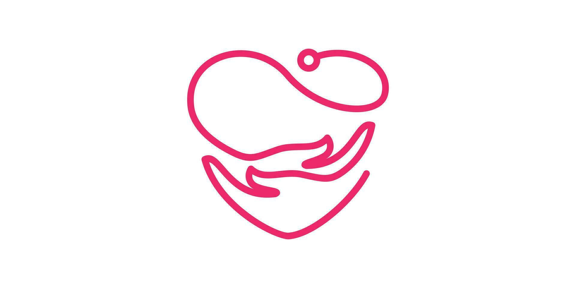 Logo Design Kombination von Liebe gestalten mit Hand und Stethoskop, minimalistisch Linie, Symbol, Vektor, Symbol. vektor