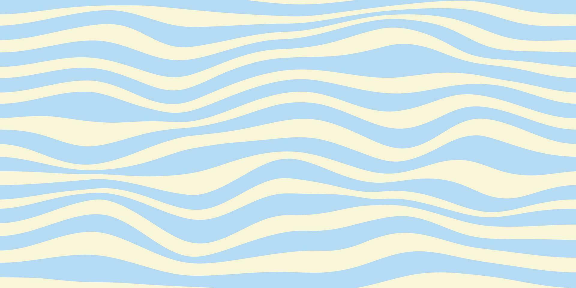 vågig Ränder horisontell bakgrund. abstrakt geometrisk retro textur. blå vågig förvrängd Ränder på en beige bakgrund. vektor illustration